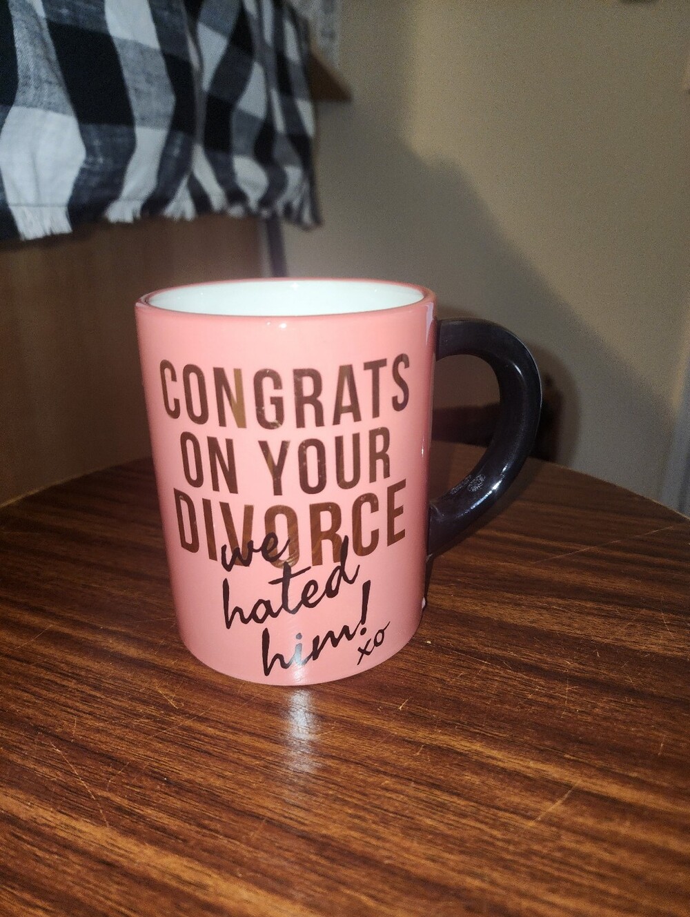 Congrats On Your Divorce Coral Ceramic Coffee Mug with Black Handle